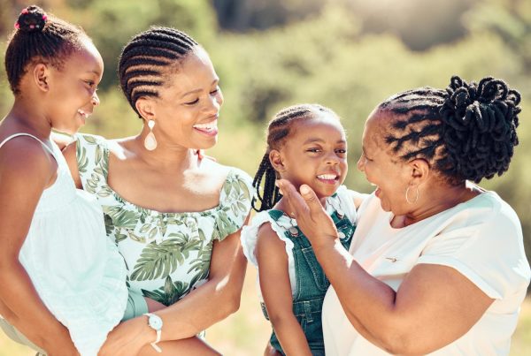 black family women or kids with mother or grandmother in nature park or garden together comic smile or happy bonding people with girls children or parents in multi generation empowerment su